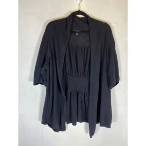ANA Black Open Front Cardigan 2X Lightweight Ruched Sleeve Peplum Plus Size